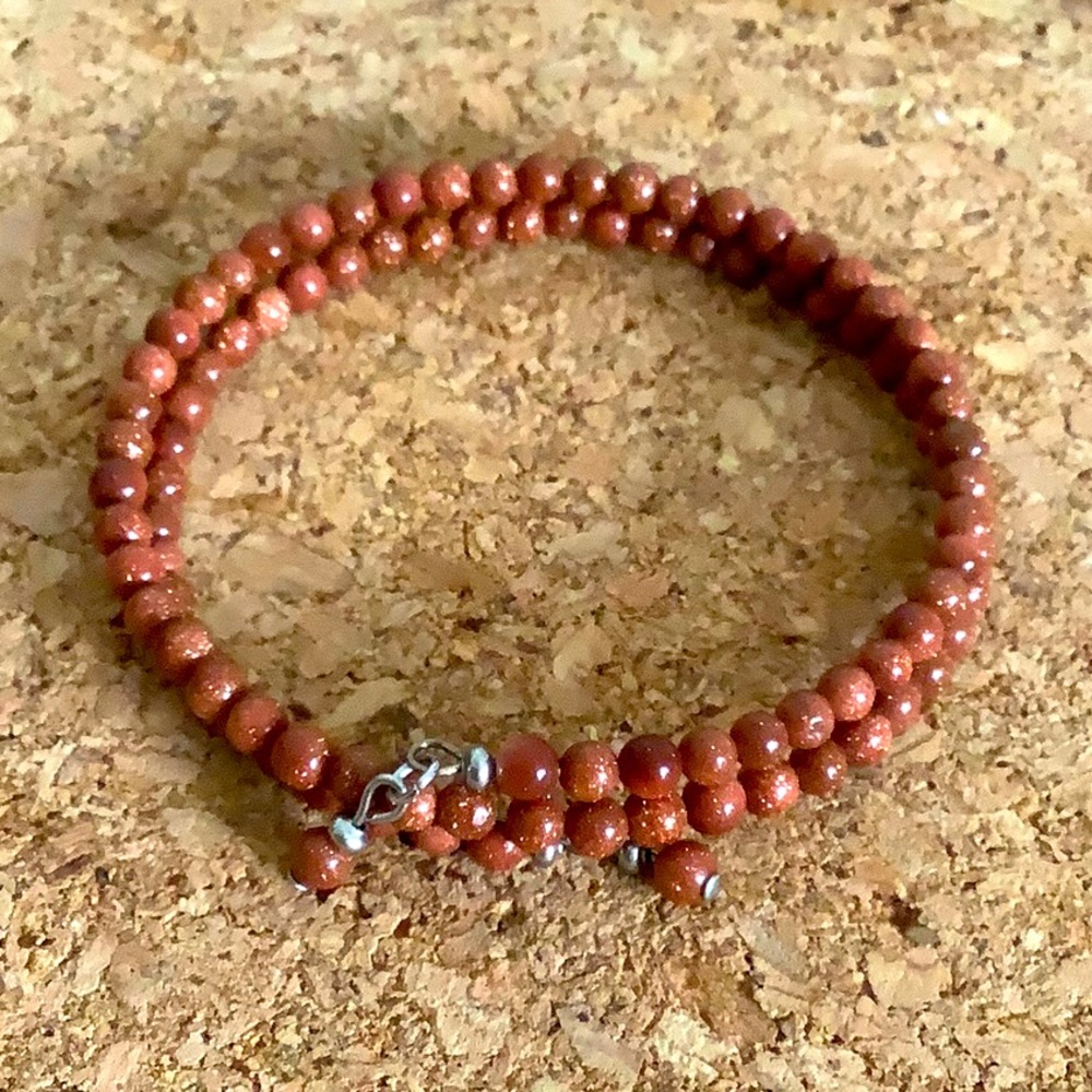 Goldstone Bangle Bead bracelet fit 7-8” wrist
